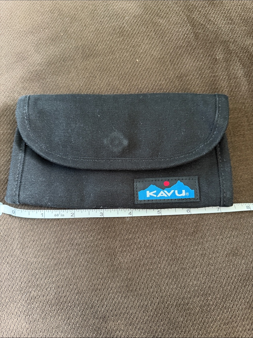 Kavu Black Canvas Tri-Fold Wallet with Blue Logo